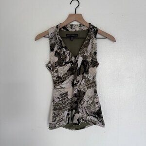 WHBM Olive Green and Cream Snake Skin Print V- Tank Size XXS